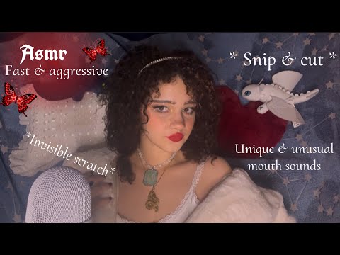 Fast & aggressive Asmr {Giving you a haircut,invisible scratching,mouth sounds,bare mic scratching}