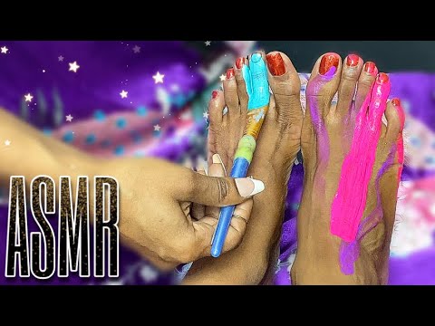 ASMR FEET PAINTING 💜 Tapping and Freestyle Song 🥰