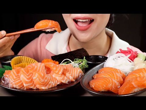 ASMR 연어회, 연어초밥 먹방 | Salmon Sushi and Sashimi | Salmon Party | Eating Sounds Mukbang