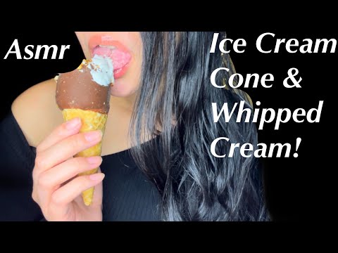 Asmr Eating Ice Cream Cone with Whipped Cream No Talking