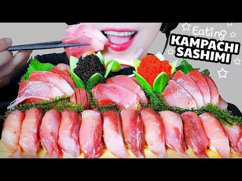 ASMR EATING KAMPACHI SASHIMI X SUSHI PLATTER ( RAW YELLOW TAIL FISH  EATING SOUND ) | LINH-ASMR