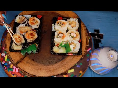 SALMON SUSHI SOFT SHELL CRAB ROLL ASMR EATING SOUNDS