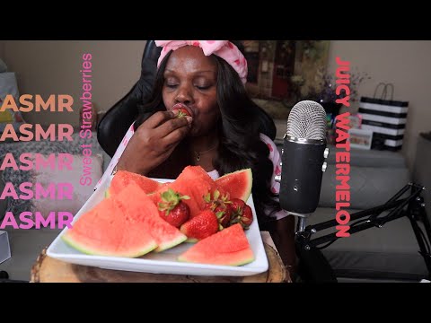 SWEETEST STRAWBERRIES EVER WATERMELON ASMR EATING SOUNDS