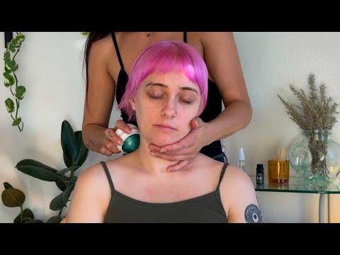 ASMR medicinal massage on Emma 🌷 hair combing, crystal work & oil massage