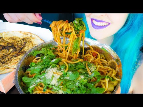 ASMR: Tomato Spaghetti Pasta & Garlic Bread | Italian Takeout ~ Relaxing Eating [No Talking|V] 😻