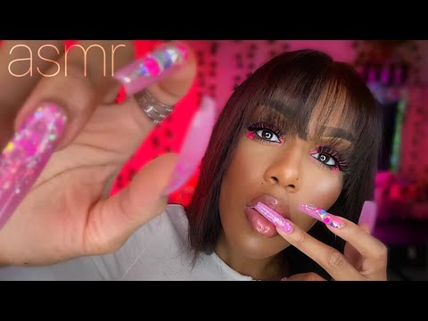 ASMR | Spit Painting You w/ Long Pink Nails 💅🏽 (MOUTH SOUNDS GALORE)