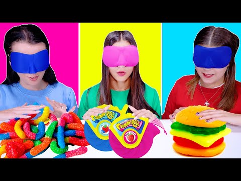 CANDY RACE WITH CLOSED EYES (GUMMY CANDY VS JELLY CANDY) ASMR EATING SOUNDS