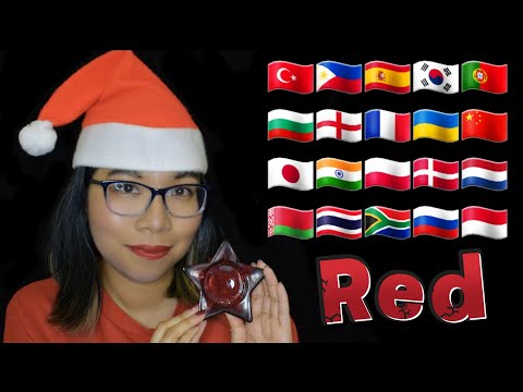ASMR RED IN DIFFERENT LANGUAGES (Glass Tapping, Mouth Sounds, Whispering) ❤️🧧 [20 Languages]