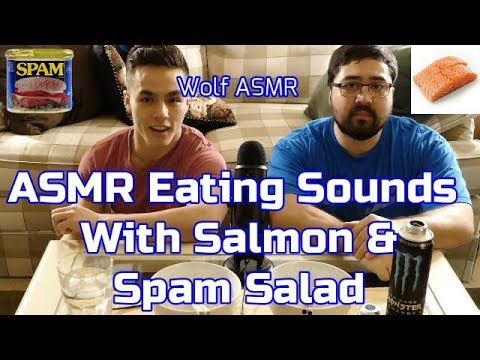 ASMR: Eating Salmon & Spam Salad / Whispering / Extreme ASMR Eating Sounds / Wolf Pack ASMR