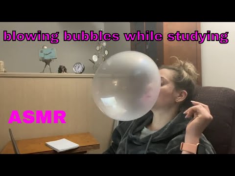 ASMR | study with me | BLOWING BUBBLE GUM NO TALKING