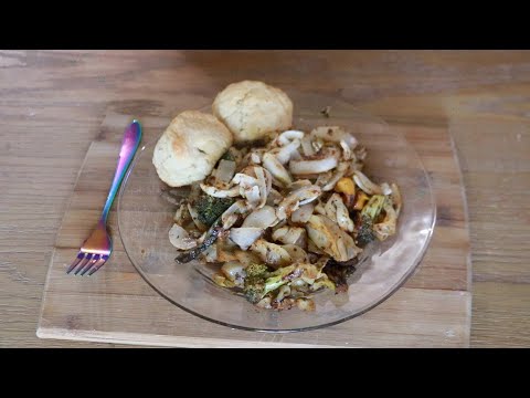 Mushroom Cabbage Stir Fry Biscuits ASMR Eating Sounds