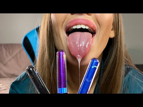 [4K] ASMR 20 minutes mouth sounds, licking and choosing a lip gloss