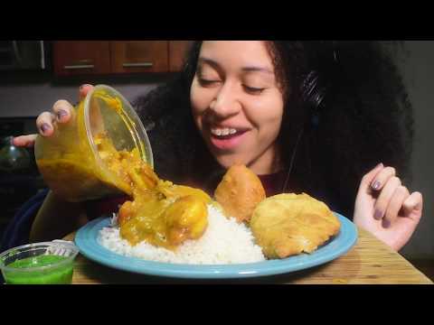 ASMR INDIAN FOOD FEAST ! Shrimp Bhuna, Samosa, Paratha ( Eating Sounds ) | Sammiegirl