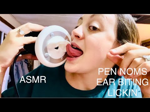 ASMR PEN NOMS 🖊 INTENSE EAR BITING & LICKING 👂 YUMMY MOUTH SOUNDS 👄 SUBSCRIBER REQUEST 😊