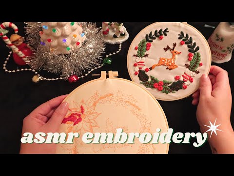 ASMR Cozy Holiday Embroidery 🧵🪡🎄 soft-spoken chit-chat ramble & fabric sounds