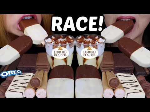 ASMR MILK & WHITE CHOCOLATE RACE! BIG CHOCOLATE ICE CREAM BARS, GELATO CUPS, ZEBRA BARS, CHOCO CONES