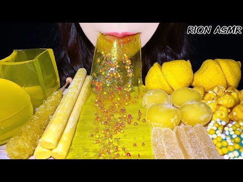 ASMR MUKBANG 먹방 咀嚼音 食べる音 EATINGSOUNDS NOTALKING YELLOW DESSERTS ROCK CANDY ROPE CANDY JELLY SHEET