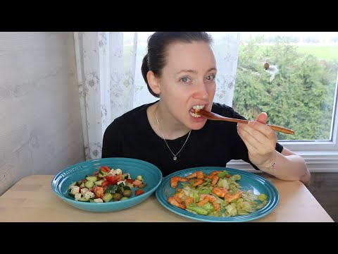 ASMR Whisper Eating Sounds | Scampi & Greek Salad | Mukbang 먹방