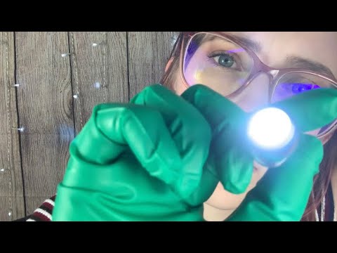 ASMR// Cranial Nerve Exam// Light+ Tapping+ face touching+ gloves//