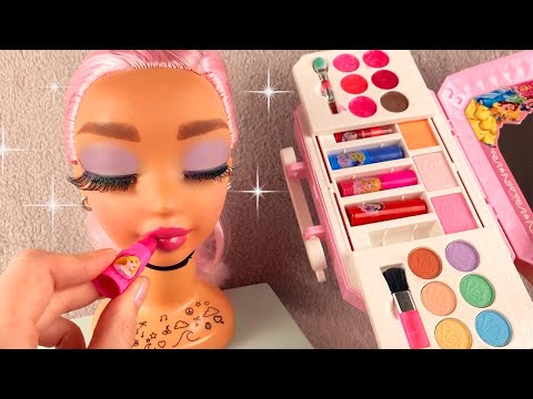 ASMR Applying Kids Makeup on Doll Head #3 (Whispered)
