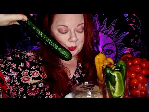 ASMR: Greens, hummus and some fruit (whispers)