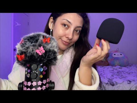 ASMR random mic triggers 💜 ~with fluffy cover, foam cover, and no cover~ | Whispered