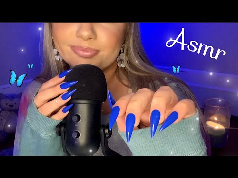 ASMR Tapping & Scratching on Blue Items 🦋 with extra long nails 🦋🐬💎