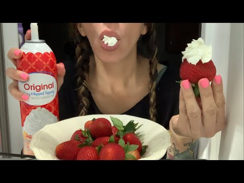 ASMR Food Mukbang Strawberries and Whipped Cream 🍓
