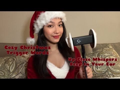ASMR Whispering Cozy Christmas Trigger Words DEEP In Your Ears 🎄Ear Tapping + Rubbing 👂🏼