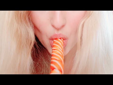 Asmr licking sucking long lollipop / mouth sounds/whispering