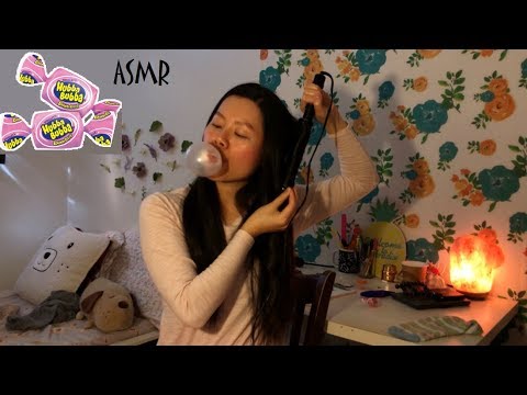 ASMR Chewing HUBBA BUBBA Gum, Bubble Pop! + Curling My Hair 🍬😍