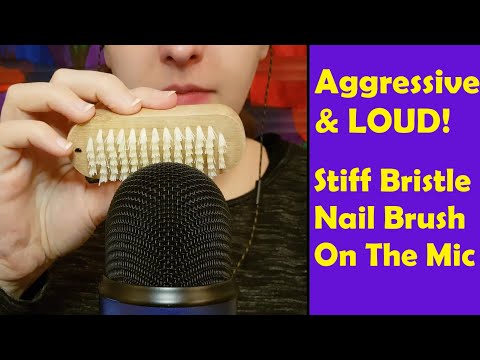 ASMR Loud & Aggressive Stiff Bristle Brush Scratching On The Mic (No Cover, Harsh Aggressive Sounds)