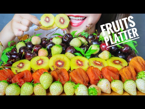ASMR FRUITS PLATTER (CHERRY , RED KIWI , SNOW STRAWBERRY , Dried Persimmons) EATING SOUND| LINH ASMR