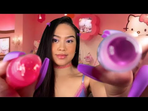ASMR Y2K Store Roleplay 🍒| Y2K Roll on Lip Gloss Application + Mouth Sounds + Gum Chewing (Cashier)