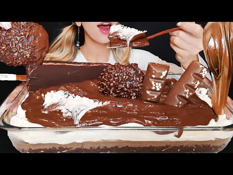 ASMR NUTELLA CHOCOLATE CAKE in Plate & Milk, Ice-Cream, Chcolate Candy bars | MUKBANG 먹방