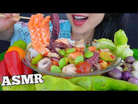 ASMR SPICY THAI SEAFOOD SALAD FRESH VEGGIES (SATISFYING CRUNCHY EATING SOUNDS) NO TALKING | SAS-ASMR