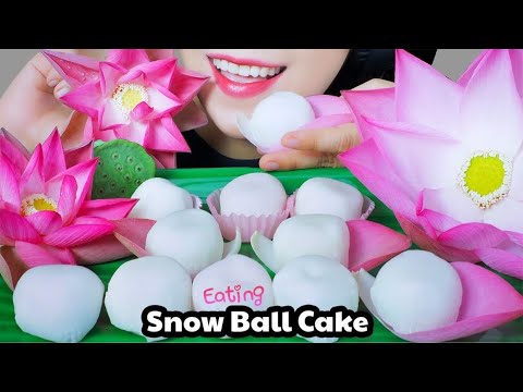 ASMR EATING SNOW BALL CAKE , SOFT EATING SOUNDS | LINH-ASMR
