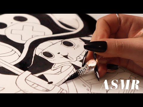 ASMR 🏴‍☠️ One Piece 🏴‍☠️  Tony Tony Chopper Manga Fan Art!~ Glass Dip Pen Sketching & Whispering!!