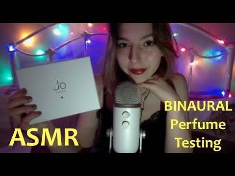 ASMR Binaural Perfume Testing (whispered, spritz sounds, tapping)