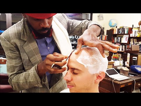 Old School Senegalese Barber - Head shave with shavette - ASMR video