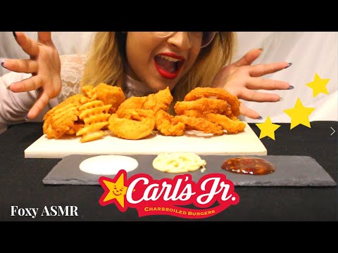 ASMR Carl's Jr Extreme Crunchy Waffle Fries,Chicken Tenders&Onion rings|NoTalking|Eating sounds 2019