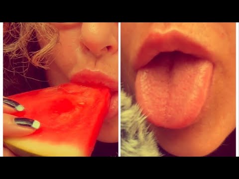 ASMR eating water melon | mic and lens licking | intense sounds