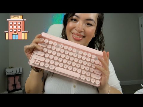 ASMR| Hotel receptionist- lots of typing sounds & some writing sounds