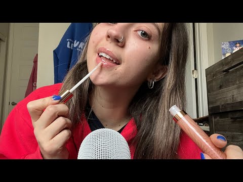 ASMR| Lipgloss Application with Inaudible Whisper Ramble~ Clicky & Sticky Mouth Sounds