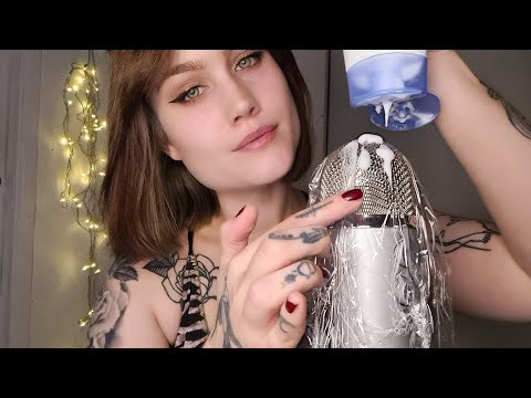 Putting lotion on the microphone/lotion sounds/spray sounds Asmr