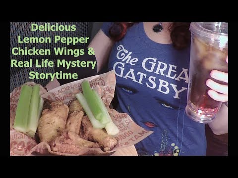 ASMR Eating CHICKEN WINGS- Crispy Lemon Pepper / Real Life MYSTERY Story time. Whispered