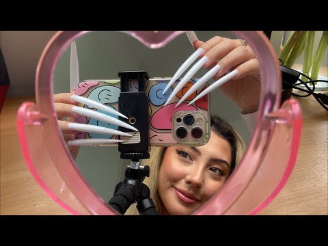 ASMR iPhone tapping, camera tapping, mirror tapping WITH LONG NAILS 💗 | Minimal whispering