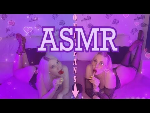 ASMR sexy twins licking, sucking, kissing lollipops, whisper