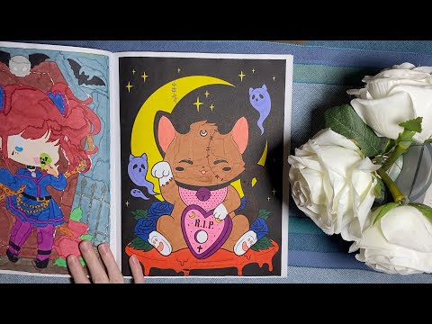 ASMR | Colouring Book Flip-Through 🎨📗 | Relaxing paper sounds, page flipping, and whispering 🤍 🎧