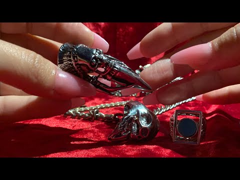 [asmr] gentle jewellery play with my sicc skull rings (gentle tapping/handling, slow movements)
